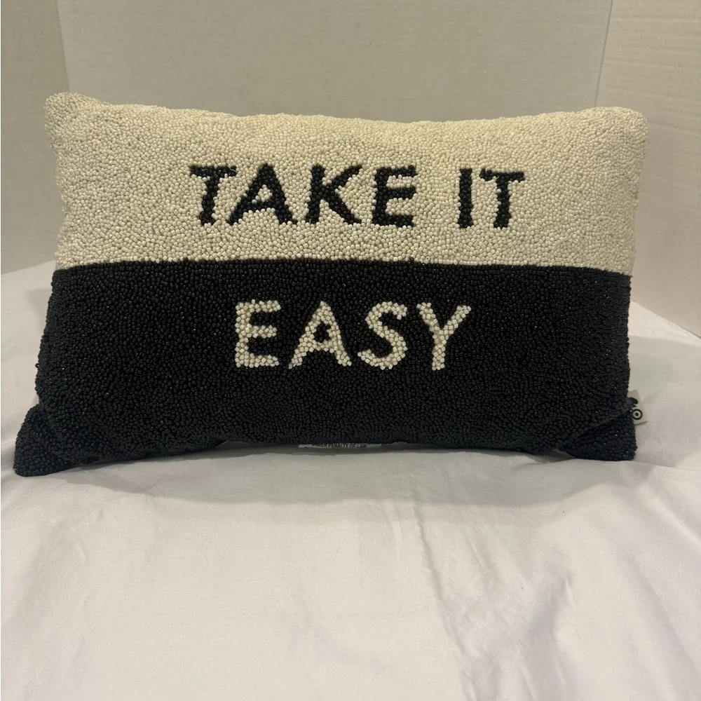 Kate Spade Target Collab Black and White 'Take It Easy' Beaded Pillow